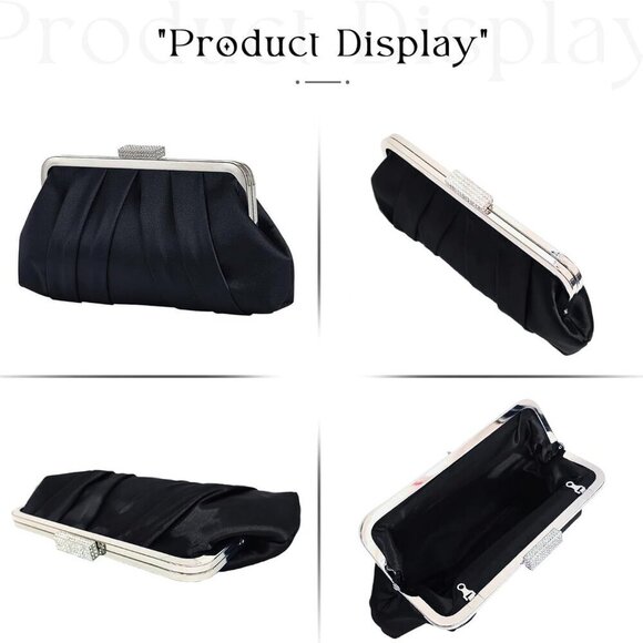 Women Elegant Pleated Satin Clutch Bag Convertible Chain Night Out Accessory